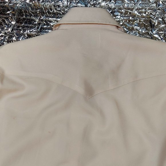 FREE SHIPPING VTG California Ranch Wear H Bar C Beige Pearl Snap Western Shirt - Picture 7 of 7